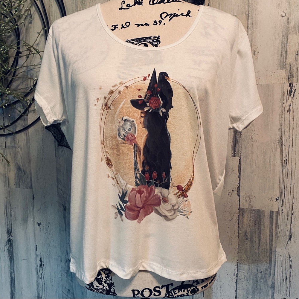 New~Rose Gold Spell Casting Halloween Witch Loose Top - Picture 2 of 3